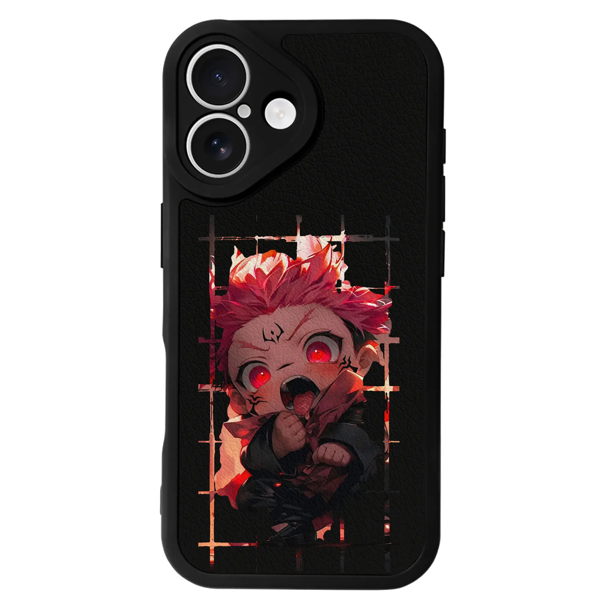 呪術廻戦 グッズ,両面宿儺 - IPhone 16シリーズ対応 ・ シリコンスマホケース ・ レザー調 ・ 高精度フィット ・ 耐衝撃 ・ ワイヤレス充電対応 ・ 精密カット